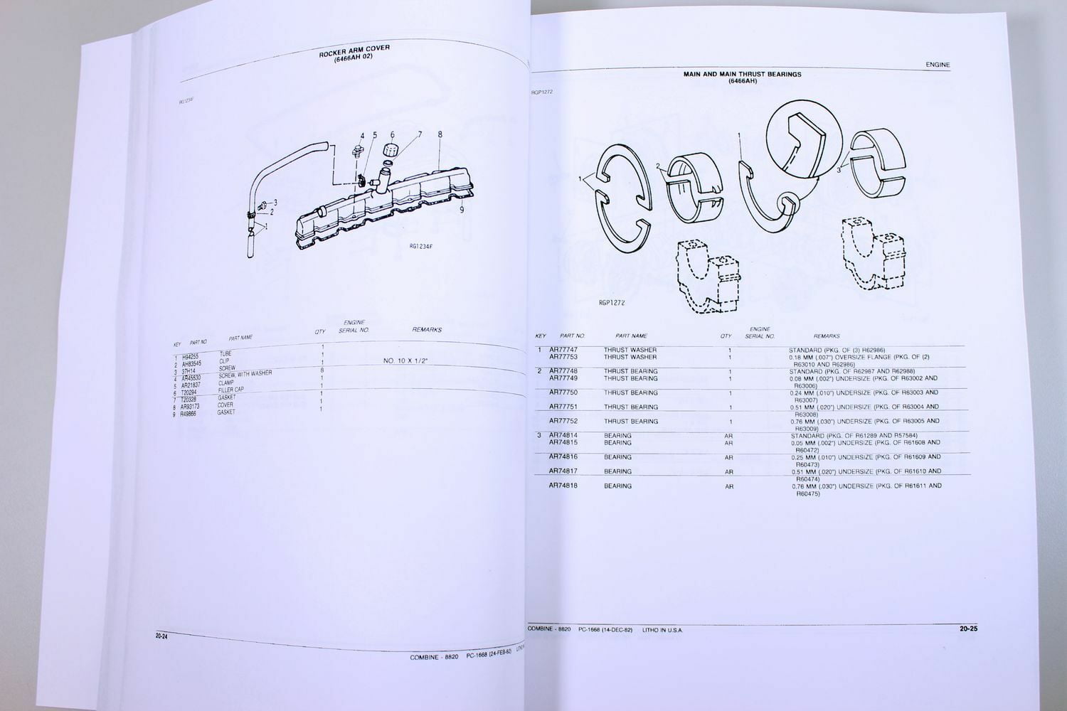 PARTS MANUAL FOR JOHN DEERE 8820 COMBINE VOLUME 1 & 2 CATALOG EXPLODED VIEWS 