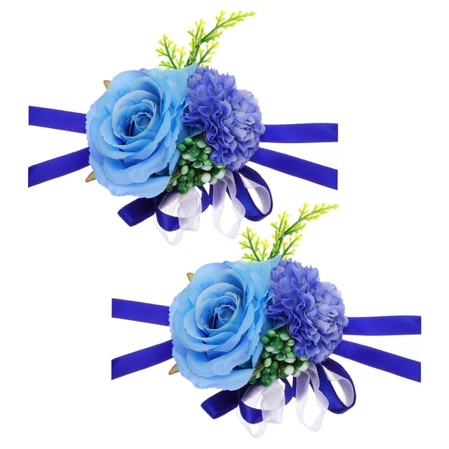 Corsage artificial de Uxcell, pulsera de flores, corsage de muñeca para fiesta de graduación, accesorio para boda, azul claro, paquete de 2