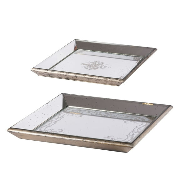 CC Home Furnishings Mirrored Square Trays - 20" - Champagne Finish - Set of 2