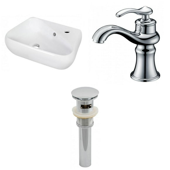 17.5-in. W Wall Mount White Bathroom Vessel Sink Set For 1 Hole Right Faucet AI-26302