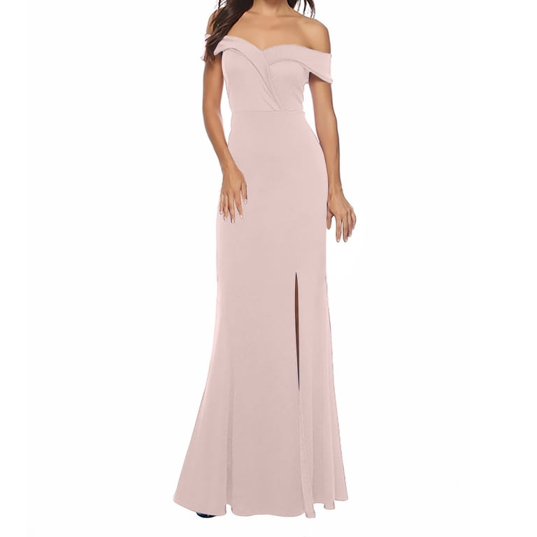 chinese dress ladies Women Purple Embellished Off Shoulder High Slit Bodycon Maxi Dress M / Purple main image 1