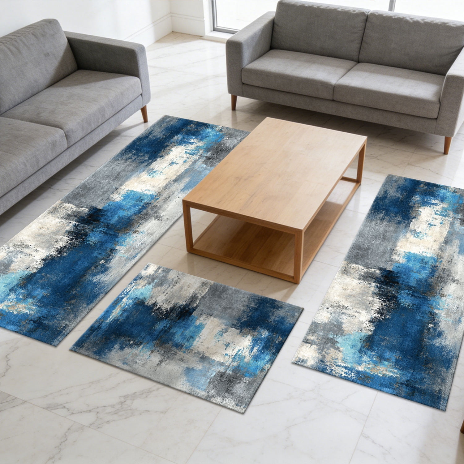 3-Piece Farmhouse Kitchen Rug Set, Washable Anti Slip Striped Floor Mats in 3 Sizes, Stain Resistant Decor Rugs for Kitchen Hallway Bathroom Home Christmas Decor