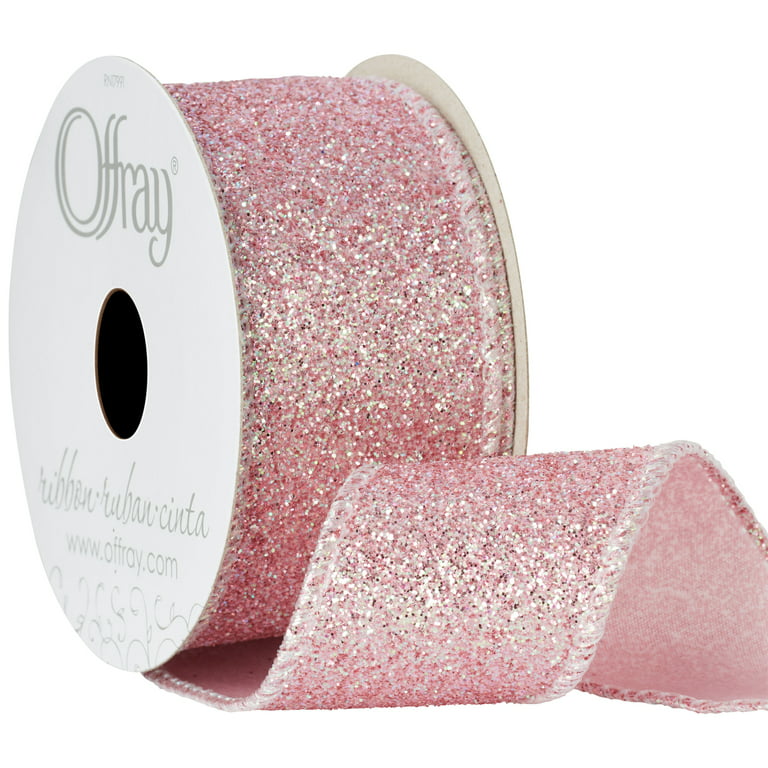 2 1/2 Glitter Happy Easter Wired Ribbon: Pale Pink - 1 Yard