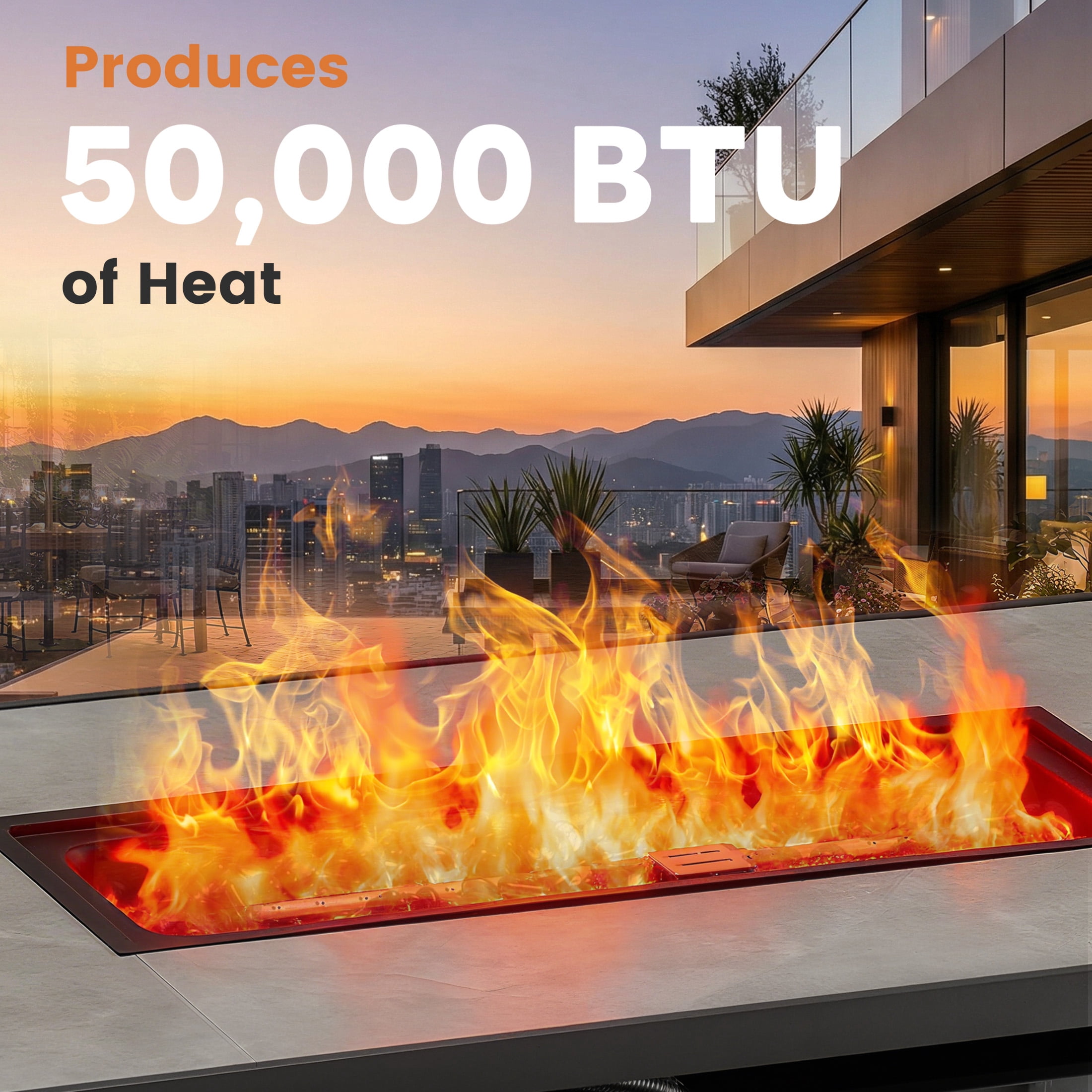 edx 43" Propane Fire Pit Table with Lid & Blue Glass Rock, 50,000 BTU Outdoor Rectangular Steel Gas Fire Pit with Waterproof Cover for Patio, Backyard and Deck, Black