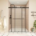thumbnail image 2 of ExRoll-P Allsumhome 56"-60"W x 76"H Matte Black Sliding Bathroom Door with 10mm Tempered Glass and Easy Clean Coat, 2 of 24