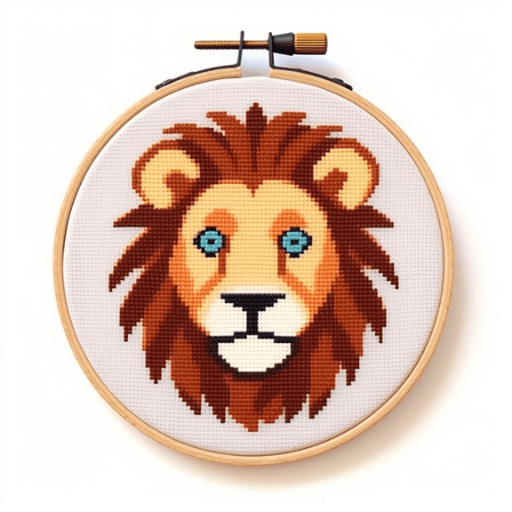 Cartoon Lion DIY Stamped Cross Stitch Kits for Beginners Easy with Hoop 11CT Needlepoint Embroidery Counted Cross Stitch Kits Art Craft Wall Decoration 30x30cm(1)