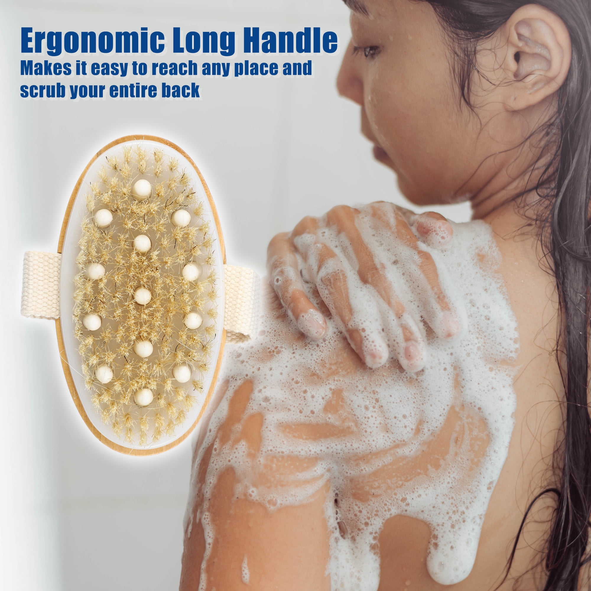 Unique Bargains 1 Pcs Wood Bath Brush Back Scrubber for Shower for Wet or Dry Brushing 4.9 Inches Brown