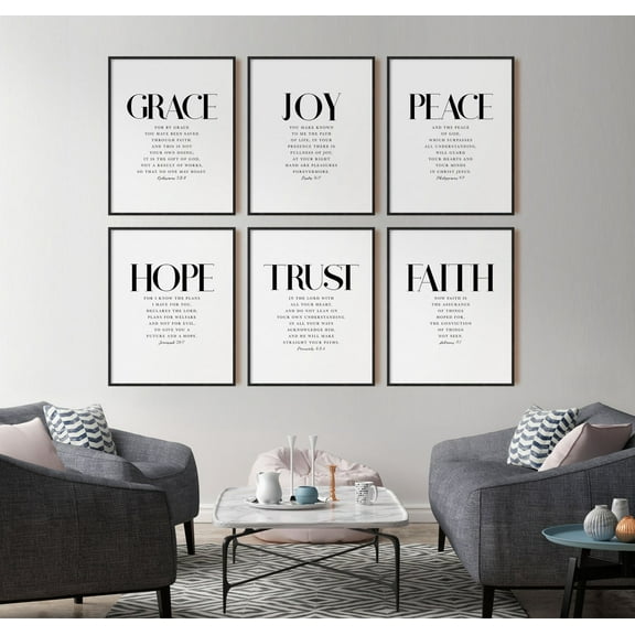 Scripture Set of 6 Prints Jeremiah 29 Proverbs 3 Poster Trust in the Lord Wall Art Canvas Artwork Wall Decor Prints Painting Art Prints Picture Home Christian Decoration No Frame