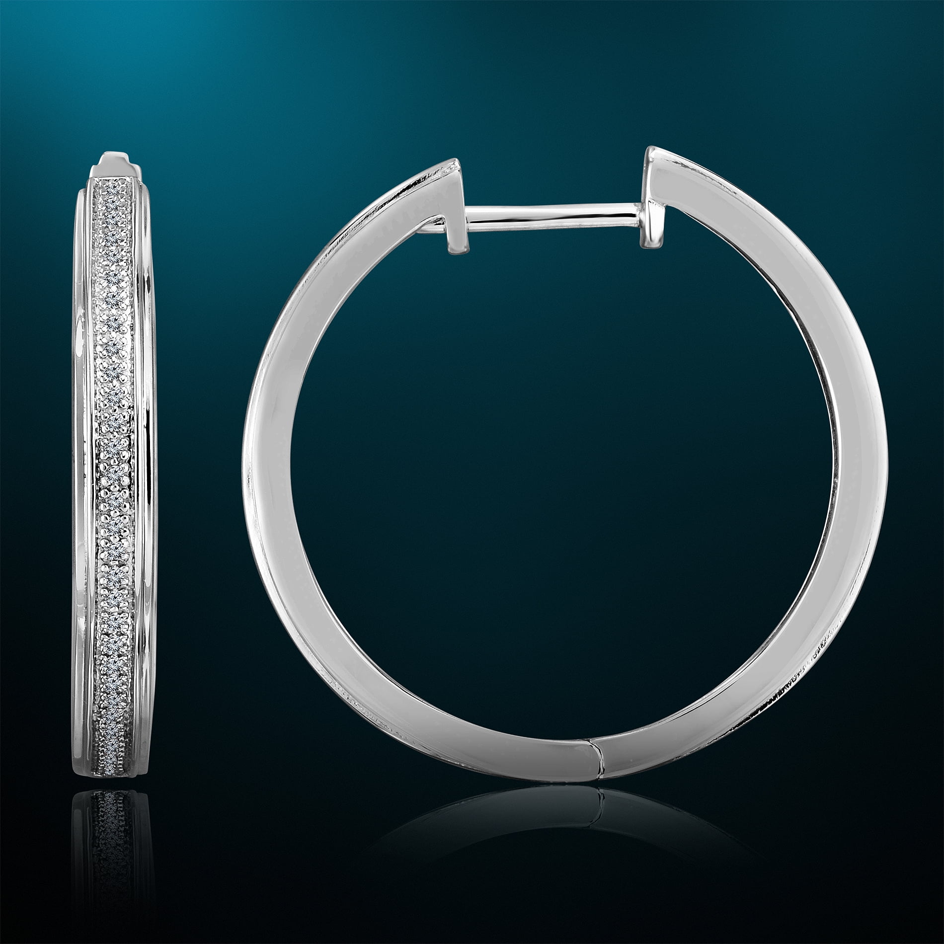 Natalia Drake 1/10 Cttw Diamond Hoop Earrings for Women in Rhodium Plated 925 Sterling Silver Color H I / Clarity I2-I3