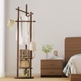 thumbnail image 1 of Perchero Giratorio, Perchero Para Ropa Independiente de Madera, Perchero Resistente con Estante de Almacenamiento y 3 Barras Transversales para Entrada, Oficina, Dormitorio, 40*40*171CM (Nogal), 1 of 6