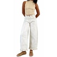 thumbnail image 4 of sicmoss Women's White Cotton Barrel Jeans Y2K Wide Leg Baggy Ruffle Hem with Pockets, 4 of 7