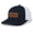 Navy/White, variant on Tamarack Trees Forest Pine Woods Men's Laser Engraved Leather Patch Mesh Back Trucker Hat, Black/Black