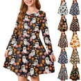 thumbnail image 2 of Abcomgle Halloween Dress for Kids Girls Cute A-Line Long Sleeve Midi Dress for Girls Funny Ghost Floral Print Dresses for Girls Crewneck Scary Swing Dress Outfits,4-5 Years, 2 of 5
