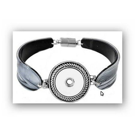 Antique Button Bracelet - Antique Silver Color Magnetic Clasp Spoon Bracelet Fits Snap Buttons Black/white