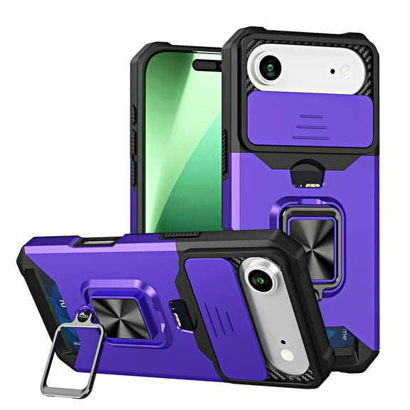 TECH CIRCLE for iPhone 17 Air Hybrid Rugged Case with Slide Camera Cover, Military Drop Protection Cover with Ring Stand & Card Holder, Shockproof Magnetic Drop Protective Cover,Purple