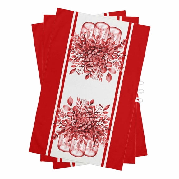 Eucalyptus Red Kitchen Towels Set of 3, Water Absorbent Dish Towel, Stripe Bottle Flower Cactus Retro Plant Decorative Hand Towels - Quick Drying Cloth for Cooking Baking, 18x28 Inch
