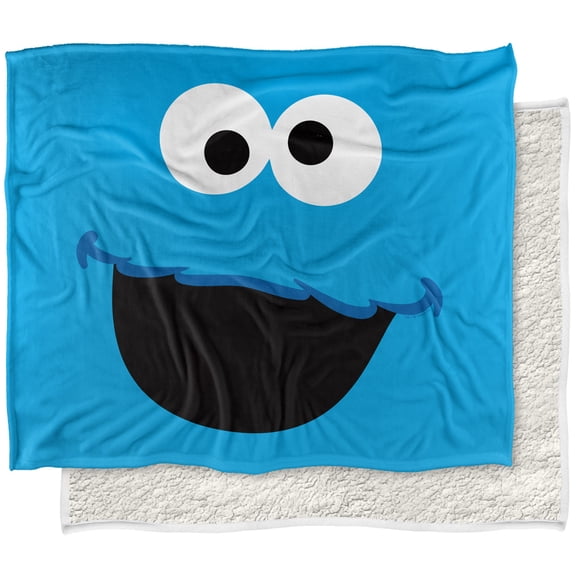 Sesame Street Blanket, 50"x60", Cookie Monster Face Silky Touch Sherpa Back Super Soft Throw Blanket