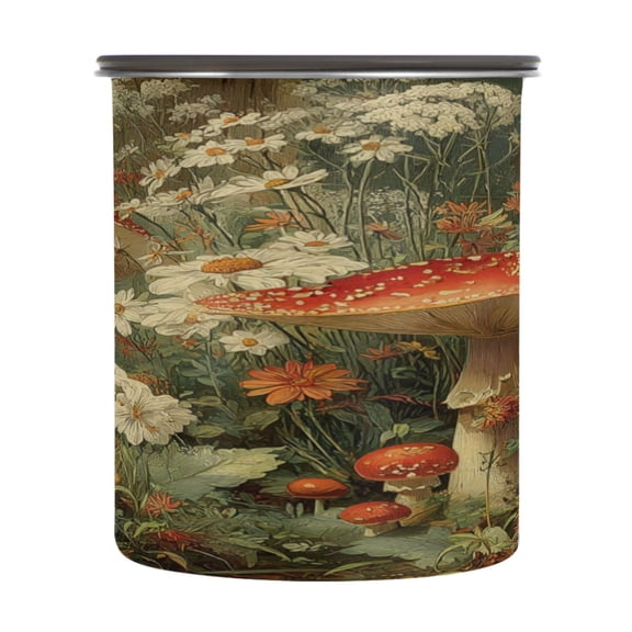 500ml Stainless Steel Food Storage Containers Red Mushrooms Airtight Kitchen Canisters with Vacuum Lid for Coffee Tea Flour Sugar Grains