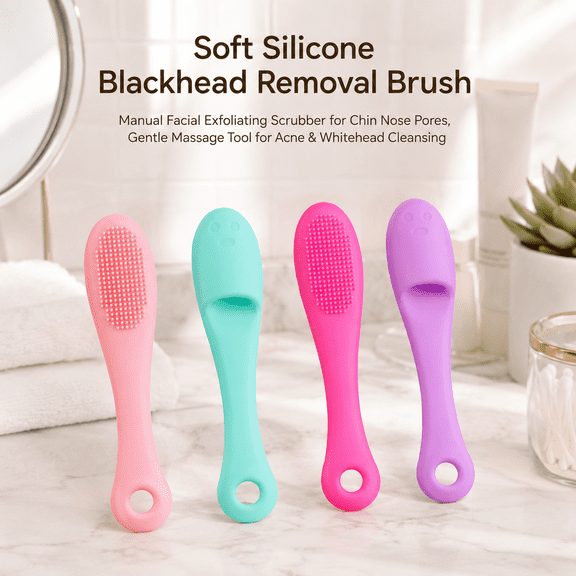 Soft Silicone Blackhead Removal Brush, Manual Facial Exfoliating Scrubber for Chin Nose Pores, Gentle Massage Tool for Acne & Whitehead Cleansing