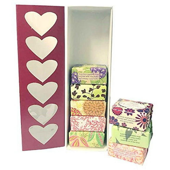 French Milled Botanical Soap Sampler Set of 8 Fabulous Scents, Individually Wrapped Vegetable Based Mini Soaps with Essential Oils, Shea Butter and Natural Extracts (Valentine's Day)