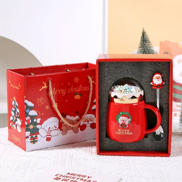 TIMIFIS Mug Cup Originality Mug Christmas Ceramic Cup with Lid Spoon Office Large Capacity Drinking Cup Christmas Gift 400ml Water Bottle Kitchen Gadgets