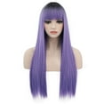 thumbnail image 1 of RightOn 28" Purple Wig Straight Long Hair Wigs with Bangs Women Black Ombre Purple Wigs Synthetic Natural Looking Wig with Wefted Wig Cap, 1 of 7