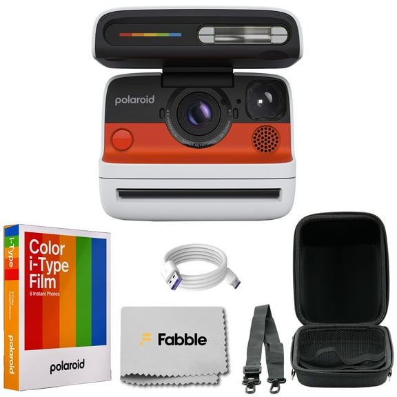 Polaroid Flip Instant Camera White Bundle with Color i-Type Film (8 Photos), Hard Protective Case, 6ft USB Type-C Cable, and Grey Microfiber Cleaning Cloth