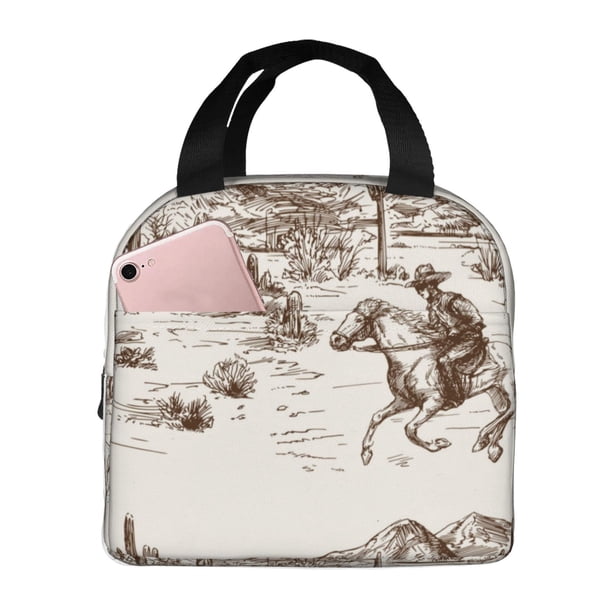 Easygdp Western Desert Cowboys3 Bolsa Térmica Premium - Tela Oxford Impermeable, Gran Capacidad, Bolsillo Frontal, Unisex para Trabajo, Escuela, Actividades al Aire Libre y Picnics