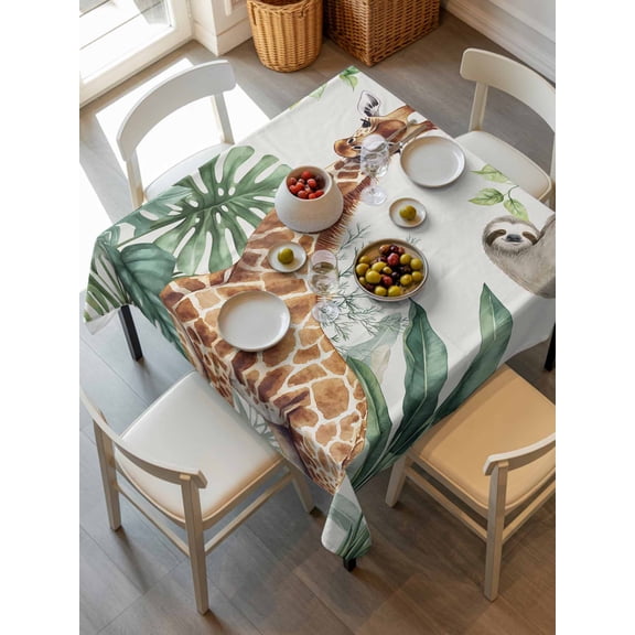 Tropical Giraffe Sloth Tablecloth Square Table Cloth 60x60,Waterproof Outdoor Table Cloth Covers Decorative Table Protector,Watercolor Summer Palm Leaf Washable Table Cover for Kitchen Dinning Party