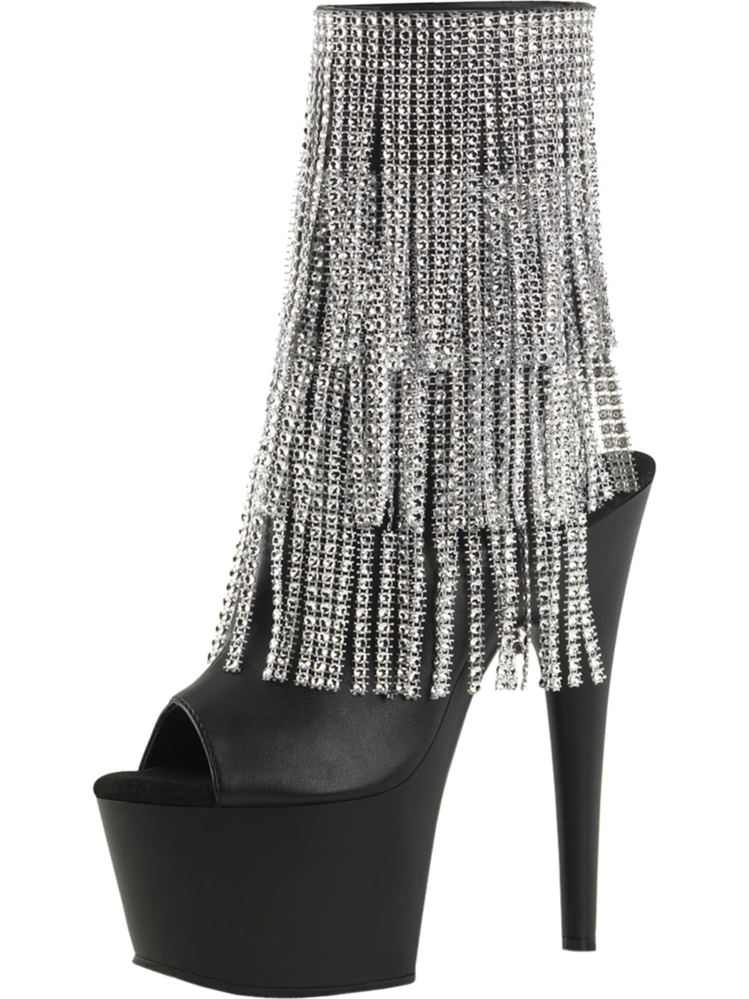 Pleaser Womens Ankle Fringe Boots Open Toe Shoes Black Booties