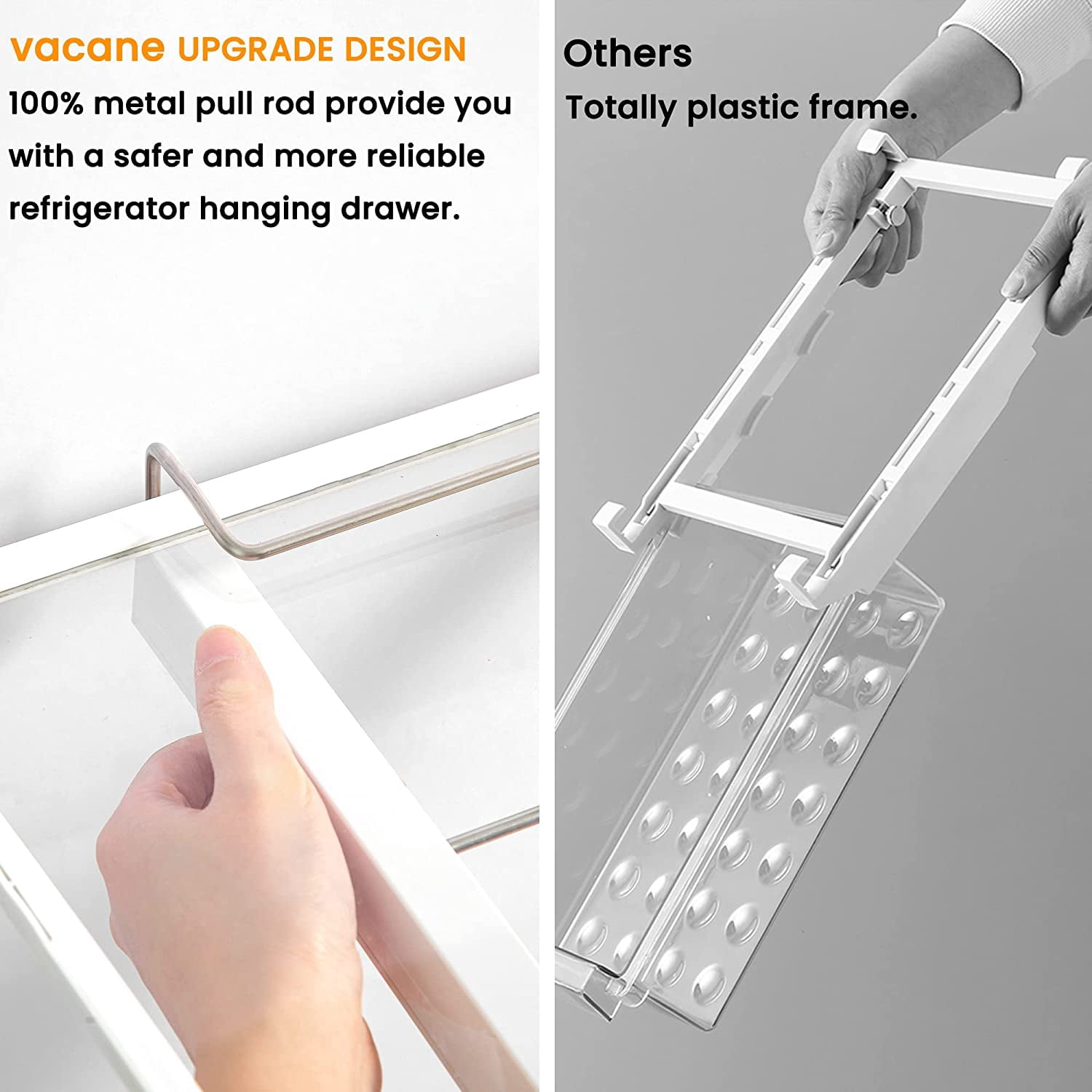 Large Refrigerator Drawer with Removable 28 Grid Egg Tray, Clear Egg Drawer for Fridge Organizer Bins, Fridge Storage Container Under Shelf Holder for Fruit,Vegetable,Meat,Cheese