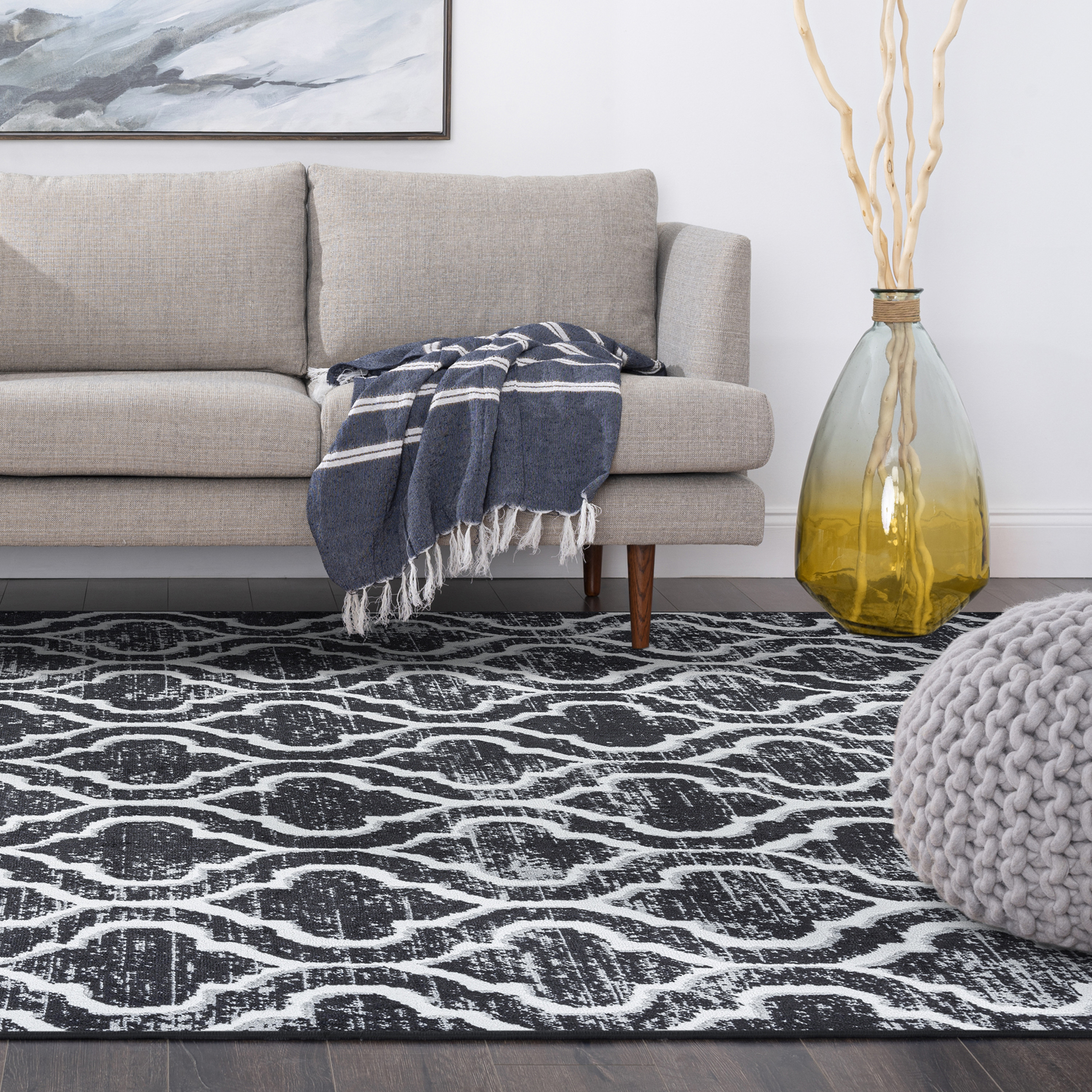 Transitional 2x3 Area Rug (2' x 3') Geometric Gray, Charcoal Indoor Scatter Easy to Clean