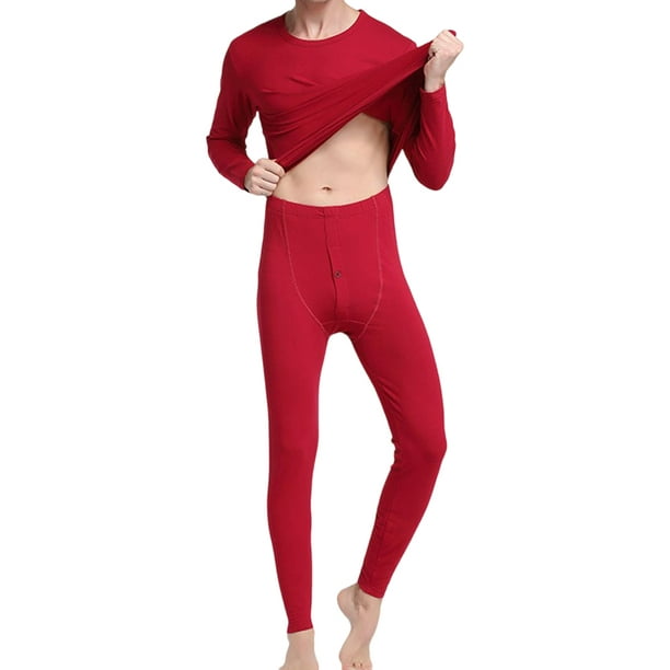 Man Thermal Underwear Elastic Autumn Winter Home Office School Outdoor  Sleep Warm Tops Bottom Clothes Pant Suit for Male Wine Red XXXL
