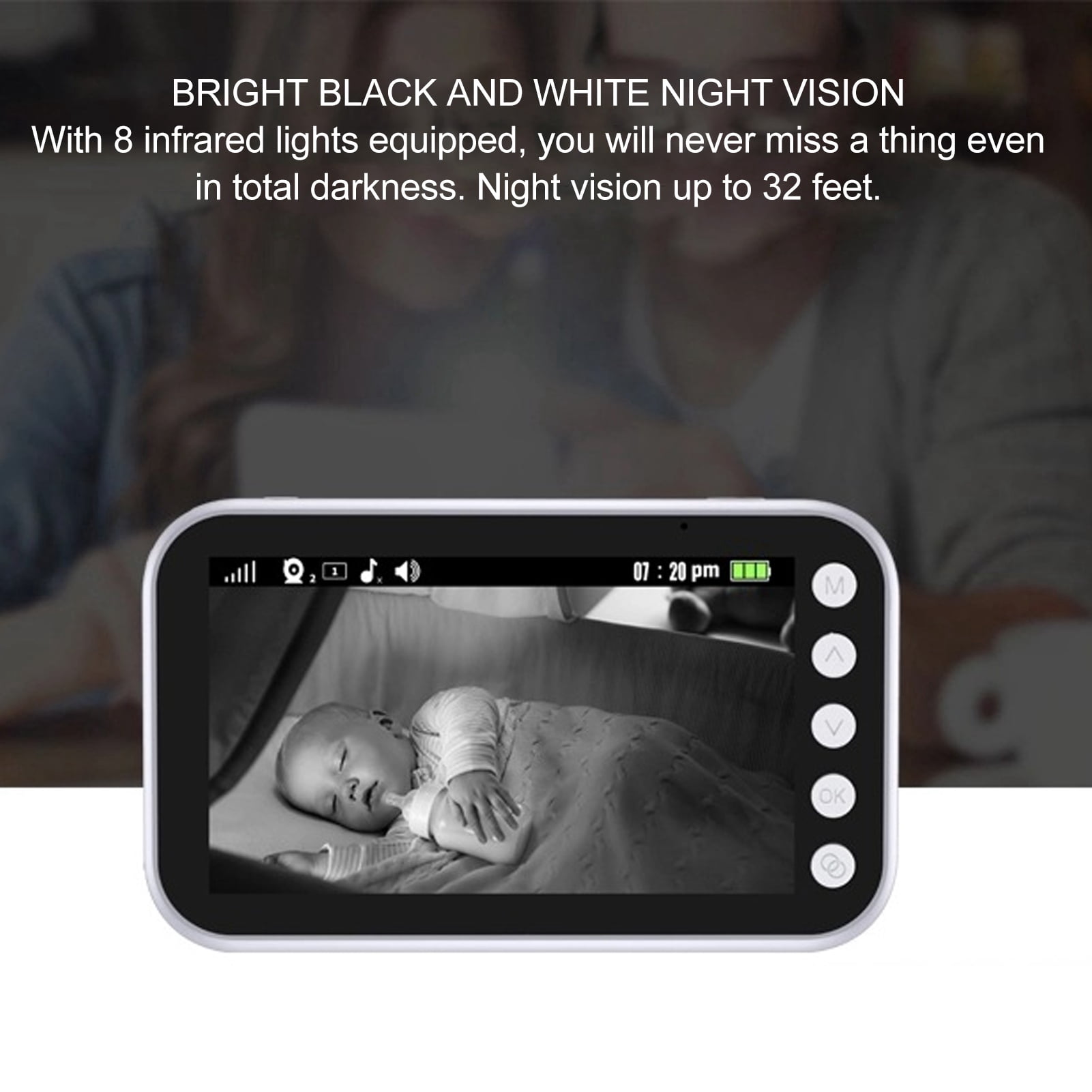LAZIOEGR 4.3 inches / 10.9 cm Video Baby Monitor 360 Degree Rotation 8 Lullabies Night Vision Two Way Talk System US Plug