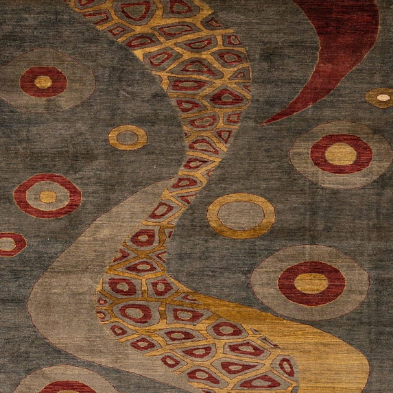 Ahgly Company Indoor Square Abstract Dark Gold Brown Oriental Area Rugs, 8' Square