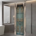 thumbnail image 3 of Turquoise Vintage Door Window Privacy Film, Countryside Barn Abstract Art Static Cling UV Sun Blocking Heat Control Window Tint Day and Night, Non-Adhesive One Way Windows Privacy Cover 29.5''x78.7'', 3 of 7
