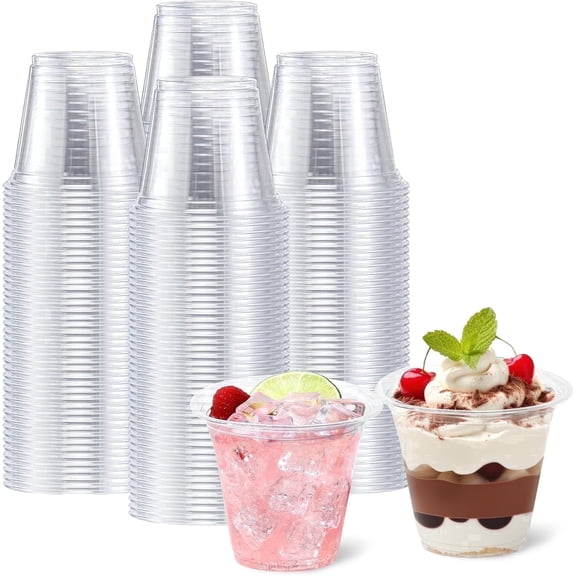 Lamosi Disposable Clear Plastic Cups, 9 oz Crystal Cold Cups, PET Food-Grade Material, 100 Count