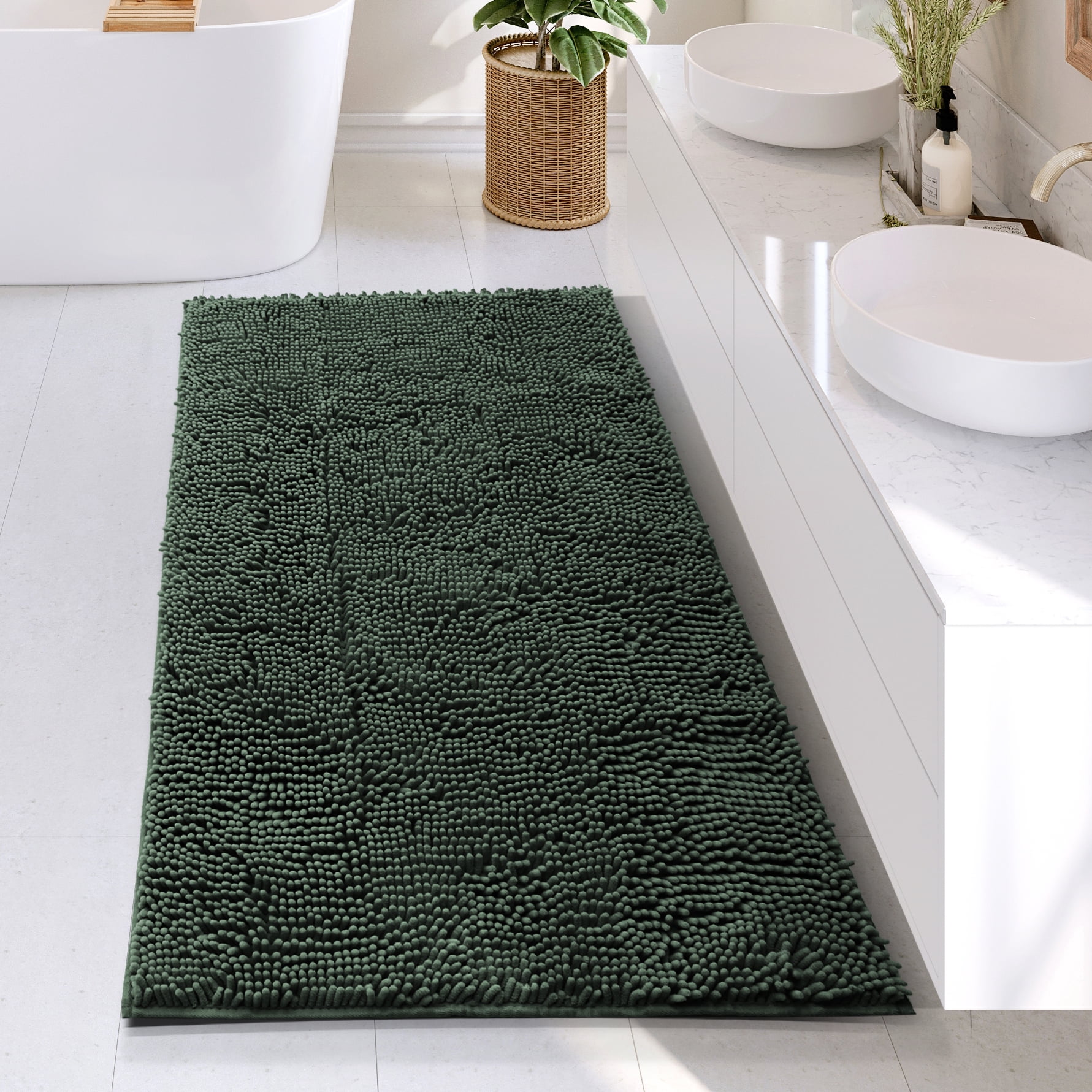 Lammaloe Chenille Bathroom Rugs Non Slip Bath Mat, 26x44 Ultra Absorbent, Bath Mats for Bathroom, Ombre Green