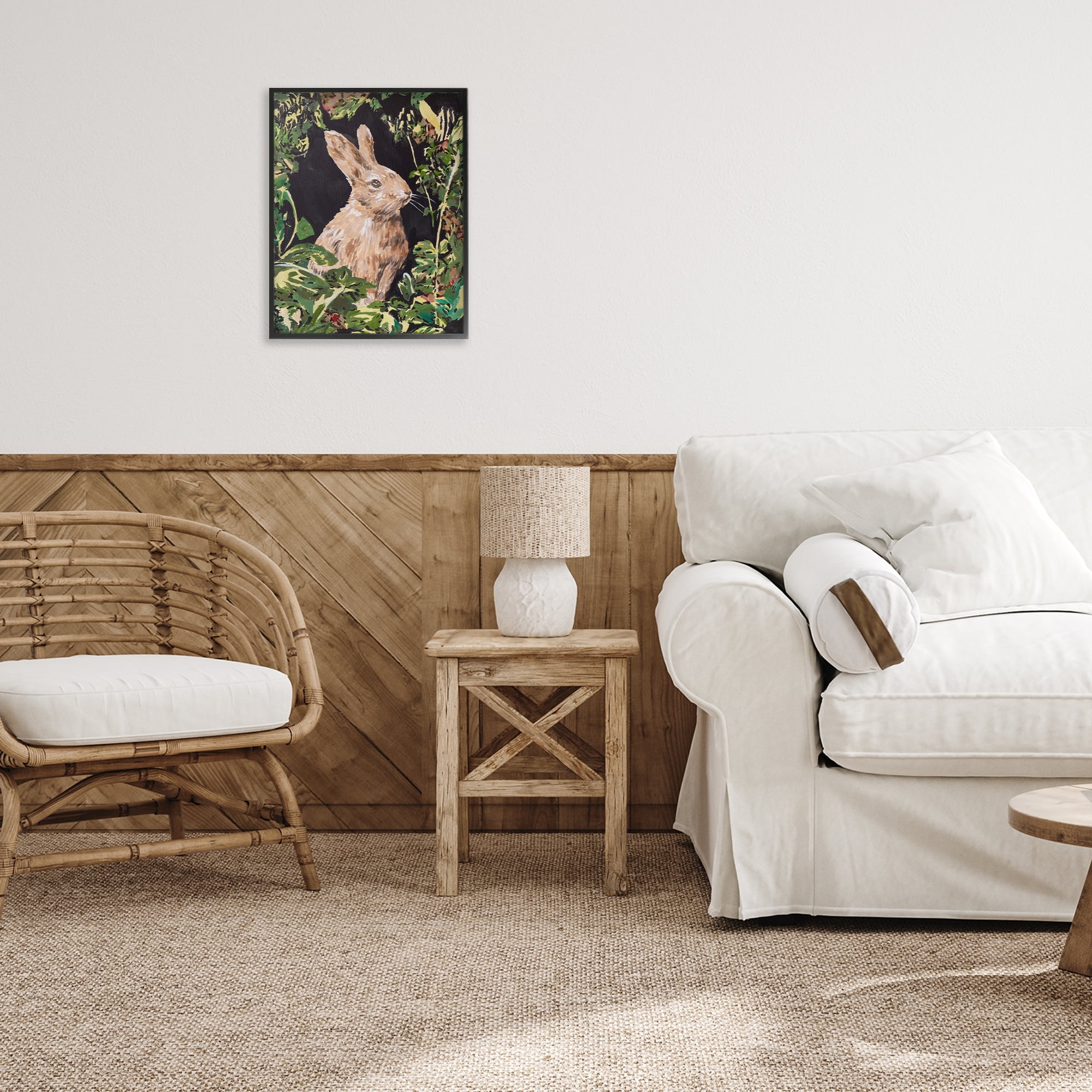 Stupell Industries Wreathed Botanicals Rabbit Black Framed Giclee Art, design by Melissa Wang
