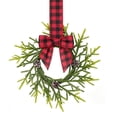 thumbnail image 2 of Mini Christmas Cabinet Wreath with Red Black Buffalo Plaid Bow, 10.2 Inch Farmhouse Artificial Norfolk Pine Wreath, Pinecone Small Hanging Decor for Door Window Xmas Party, 2 of 4