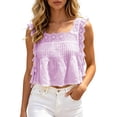 thumbnail image 2 of Mifsaly Womens Square Neck Lace Crochet Blouse Sleeveless Ruffle Embroidery Crop Top Elegant Flowy Summer Boho Pleated Shirt for Beach Vacation Pink,S, 2 of 7