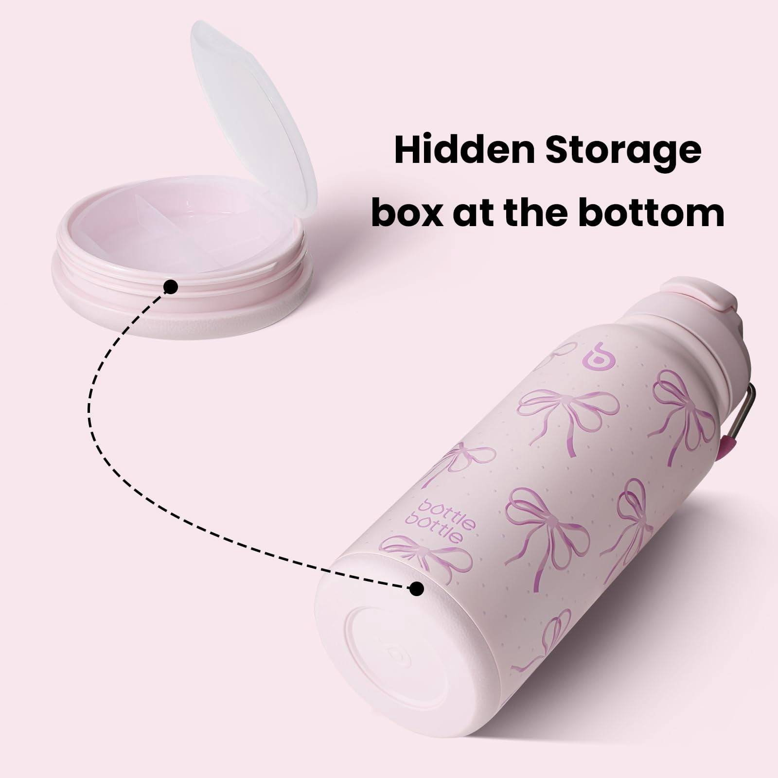BOTTLE BOTTLE 32oz Insulated Water Bottle Stainless Steel Sport Water Bottle with Straw Dual-use Lid Women's Gift Design for Gym with Pill Box (Pink Bow)
