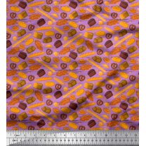 Soimoi Cotton Cambric Fabric Pretzels,Cupcake & Baguette Food Decor Fabric Printed Yard 42 Inch Wide