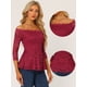 thumbnail image 2 of Blusa de manga 3/4 transparente con hombros descubiertos y encaje floral para mujer Borgoña XL, 2 of 6