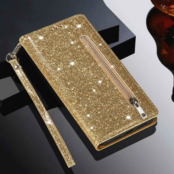 Zipper flip wallet glitter leather phone case for Google Pixel 9 Pro XL 8A 7A 6A 8pro 7 6pro with card slots cover