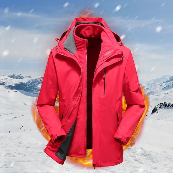 Somuwie Clearance Men's 3 in 1 detachable ski suit windproof waterproof thickened mountaineering jacket