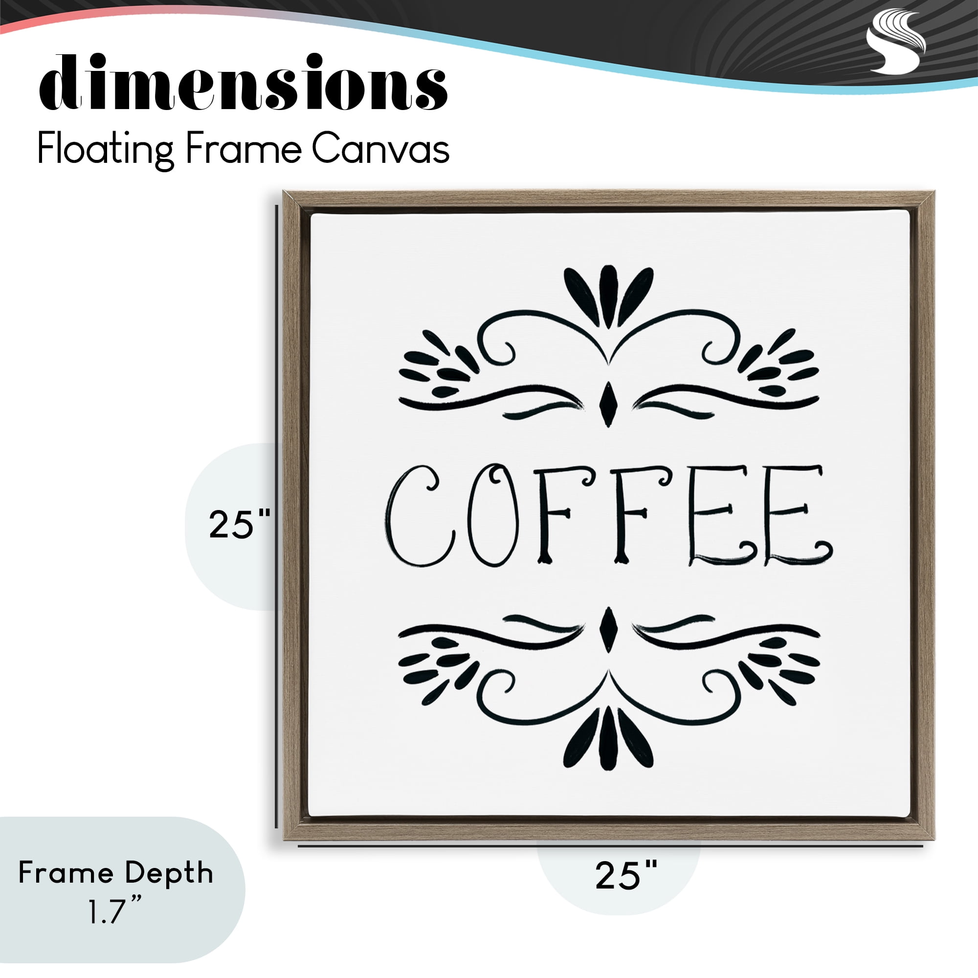 Stupell Industries Coffee with Floral Emblems Brown Framed Floater Canvas Wall Art, design by Lucille Price