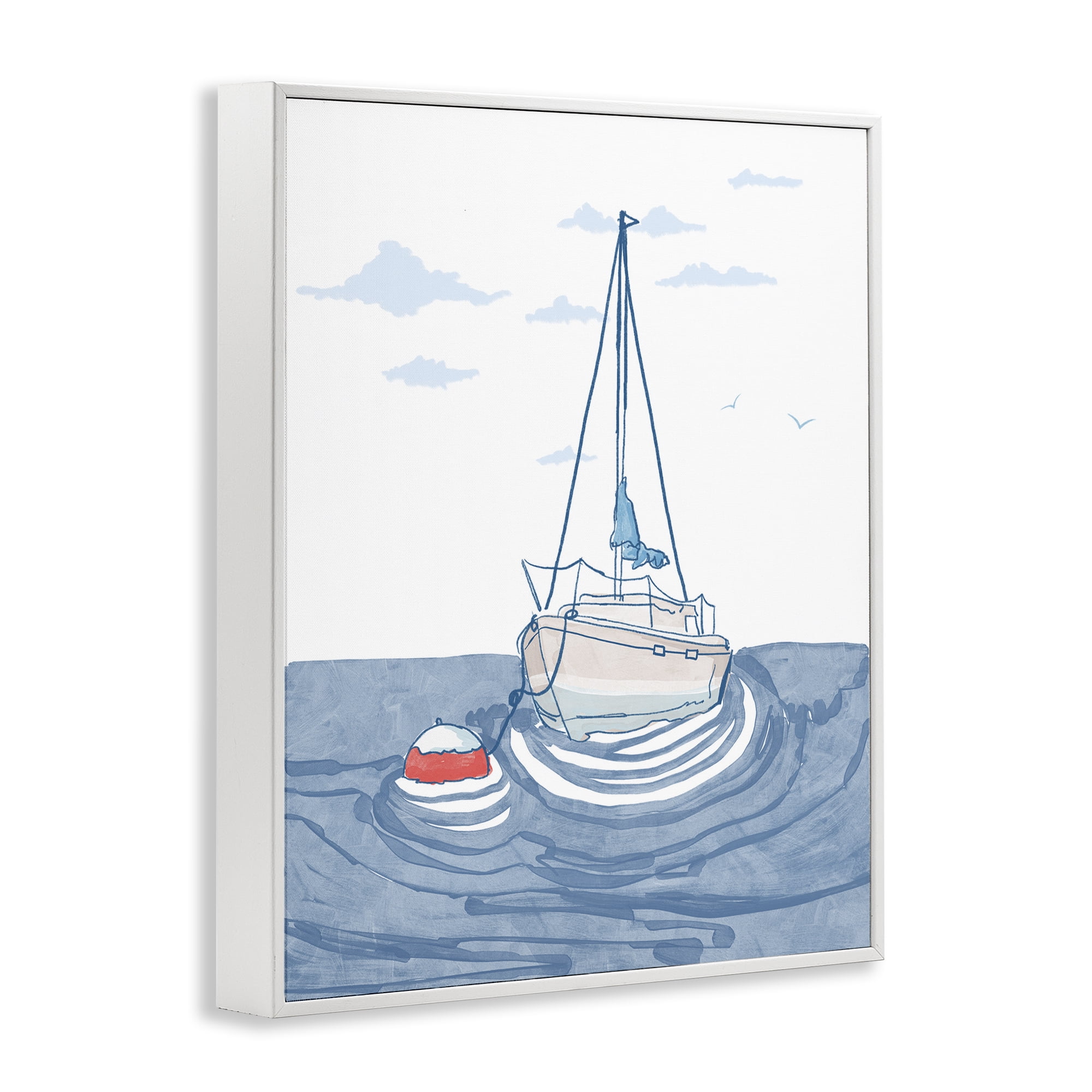 Stupell Industries Cool Tone Sailboat Floating White Framed Giclee Art, design by Melissa Tilley