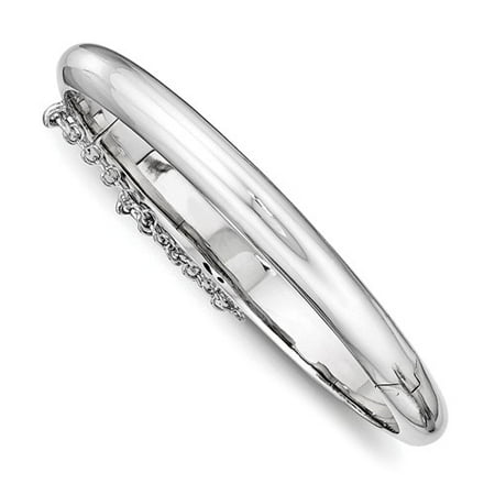 Sterling Silver 5.5in Rhodium-plated Just Like Mommy Pol. w/Safety Hinged Child's Bangle Bracelet