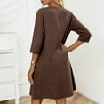 thumbnail image 4 of Gamivast Womens Casual Dress Linen V-Neck 3/4 Sleeve Button Tunic Dress Pockets Solid Shift Dress Loose Fit Mini Work Office Daily Wear Business Soft, 4 of 8